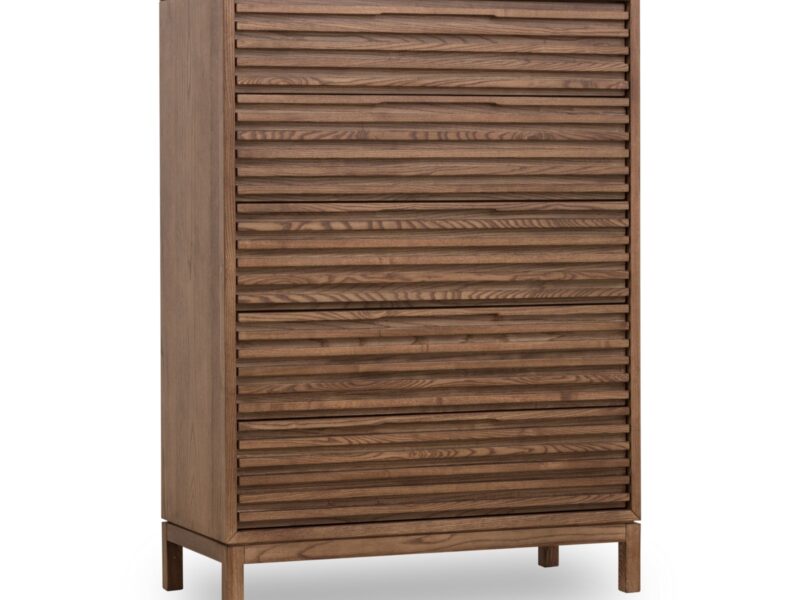 Tanner Five Drawer Ash Wood Chest in Roux