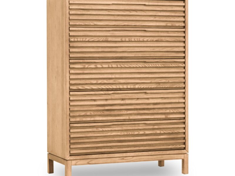 Tanner Five Drawer Ash Wood Chest in Flaxen