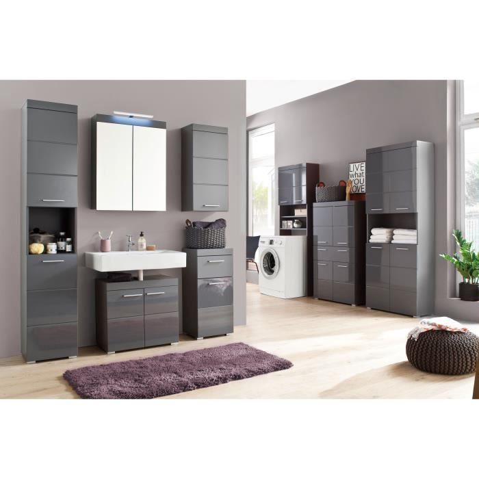 AMANDA Tall Bathroom Cabinet, 1 Door, Grey, TRENDTEAM — 2