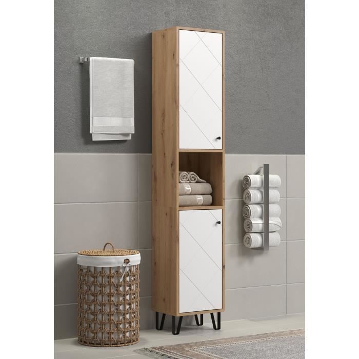 Tall Cabinet with Two Doors, TRENDTEAM Touch Series, White/Brown, 36 cm Long — 2