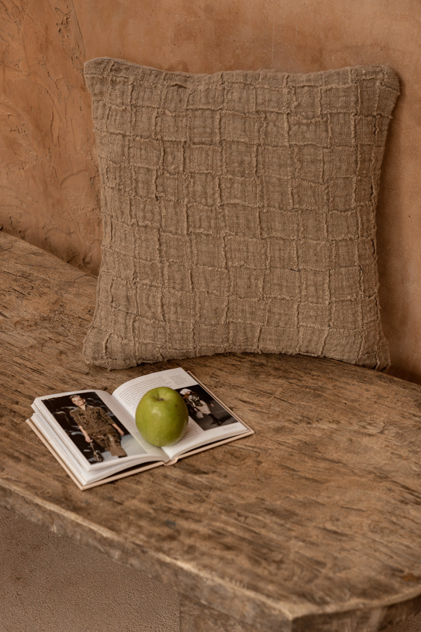 The Linen Damier Cushion Cover, Natural — 2