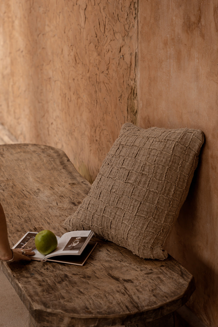 The Linen Damier Cushion Cover, Natural — 3