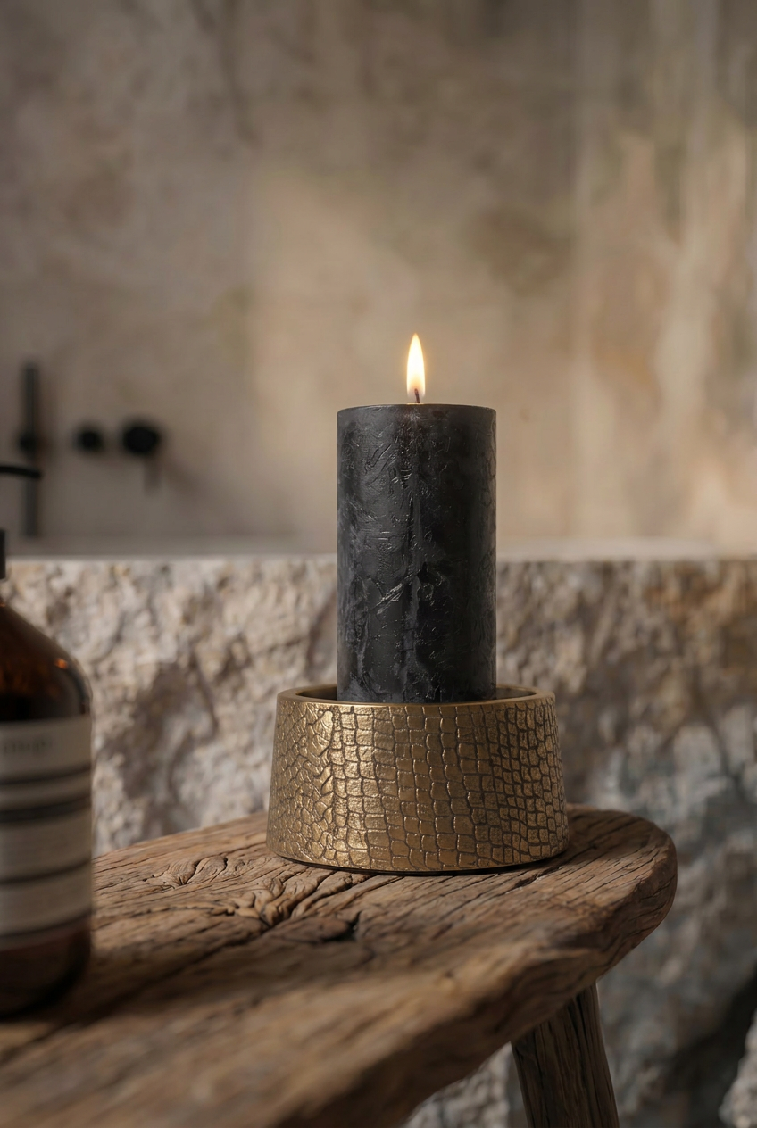 The Croco Candle Holder with Glass, Brass, M — 2