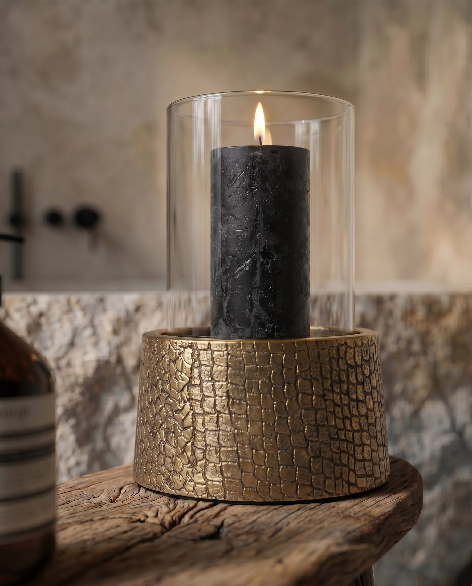 The Croco Candle Holder with Glass, Brass, L — 3