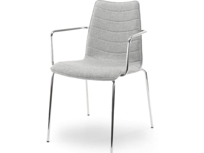 Workliving Verona Dining Chair / Conference Chair with Armrests, Light Grey Wool Felt, Chrome Frame