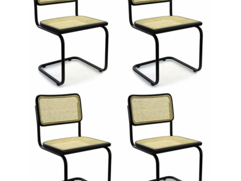 Bas Dining Chair, Rattan Design, Black, Set of 4