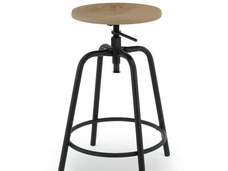 Workliving Low Round Bar Stool, Natural Oak