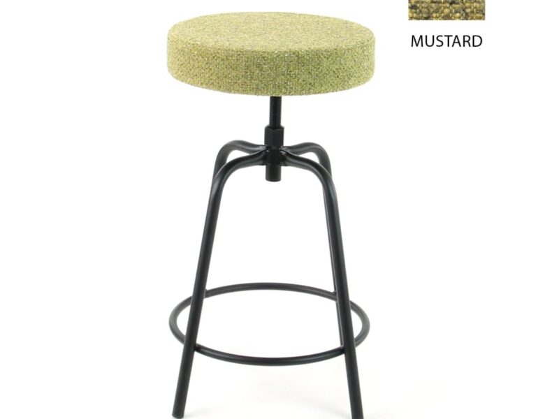 Workliving Low Round Bar Stool, Society Bouclé Mustard