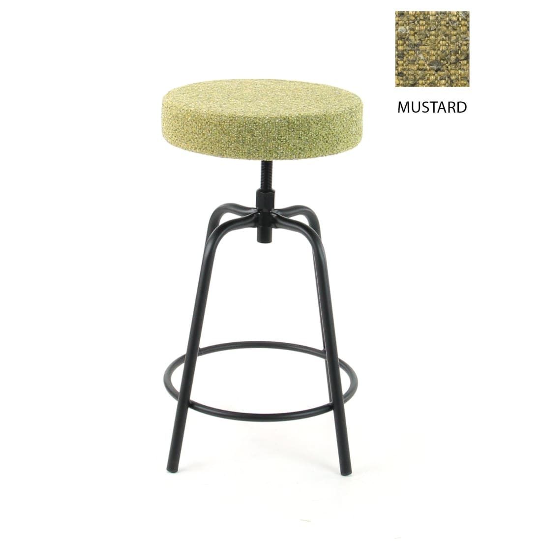 Workliving Low Round Bar Stool, Society Bouclé Mustard