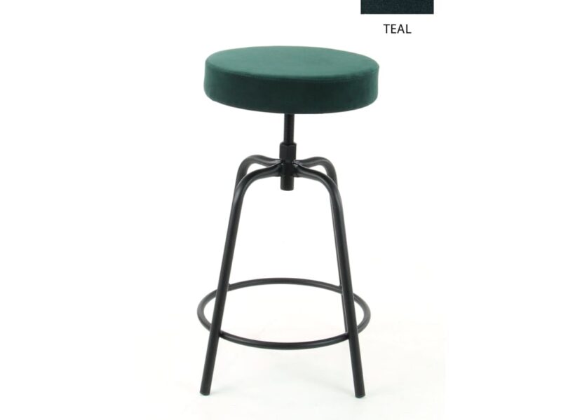 Workliving Low Round Bar Stool, Velvet Earth Teal