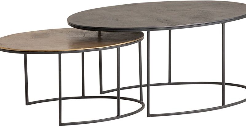 Monza Coffee Table, Set of 2, Blackish Bronze and Brass Antique