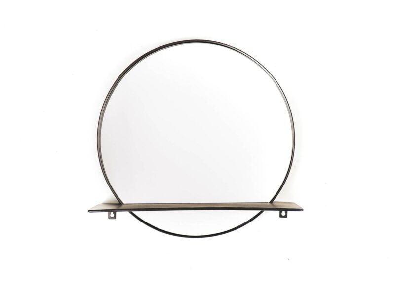Mirror, Round, Metal, With Shelf, Black, Ø40cm