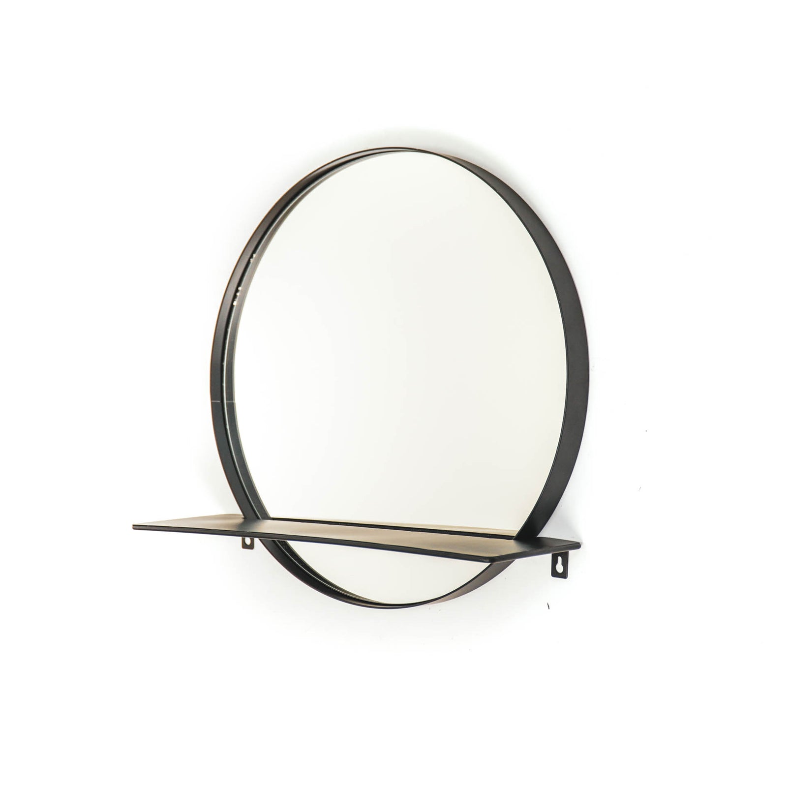 Mirror, Round, Metal, With Shelf, Black, Ø40cm — 2