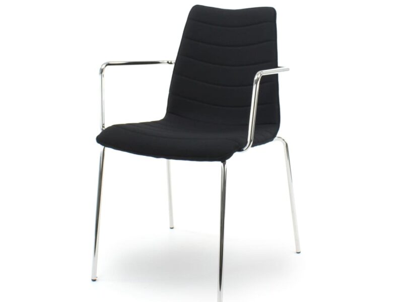 Workliving Verona Dining / Conference Chair with Armrests, Black Mirage, Chrome Base