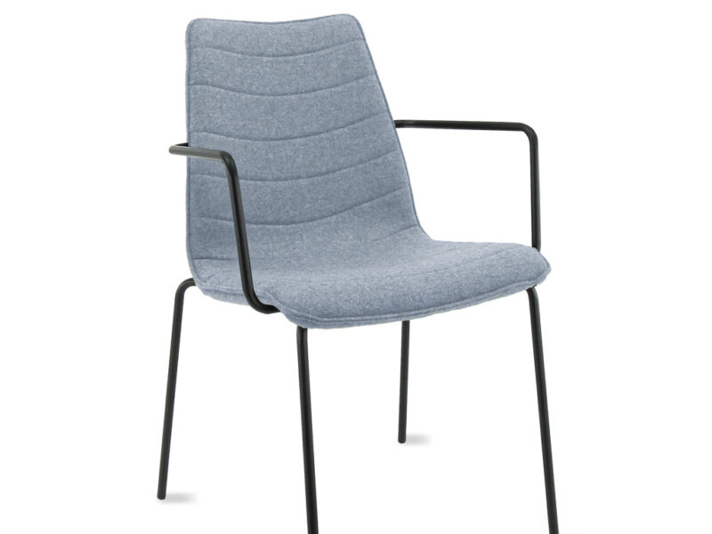 Workliving Verona Dining / Conference Chair with Armrests, Wool Felt Fenice 351 Soft Blue, Black Frame