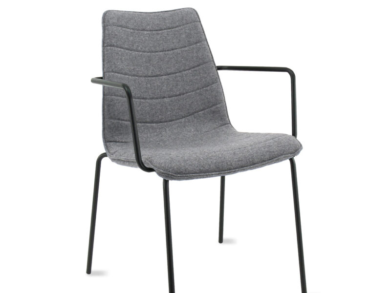 Workliving Verona Dining / Conference Chair with Armrests, Wool Felt Fenice 602 Mid Grey, Black Frame