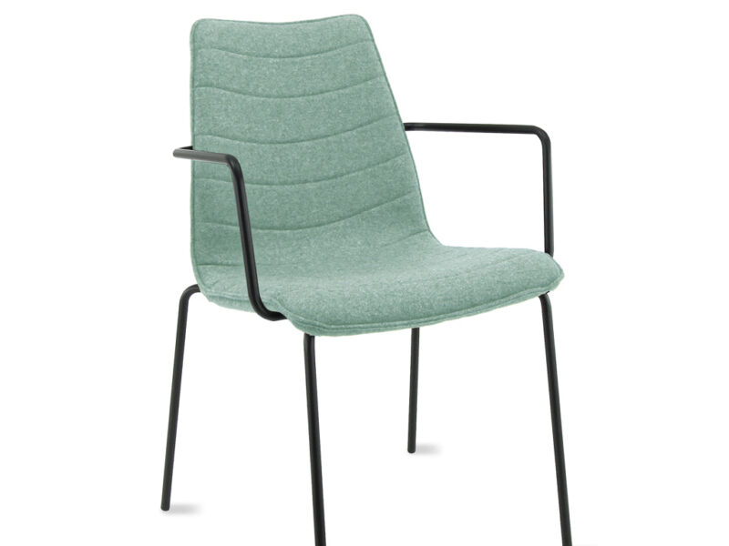 Workliving Verona Dining / Conference Chair with Armrests, Wool Felt Fenice 455 Soft Green, Black Frame
