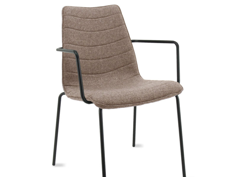 Workliving Verona Dining / Conference Chair with Armrests, Wool Felt Fenice 511 Light Brown, Black Frame