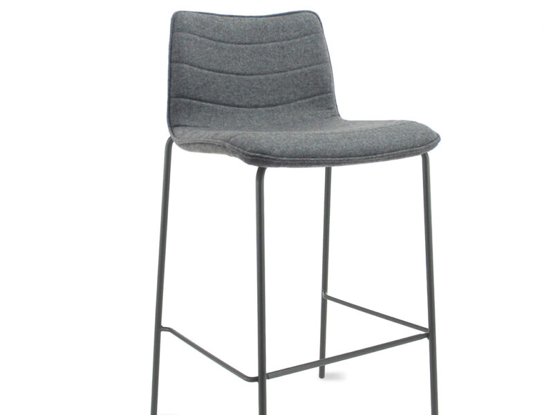 Workliving Verona Bar Stool 75 cm, Wool Felt Fenice 602 Mid Grey, Black Frame