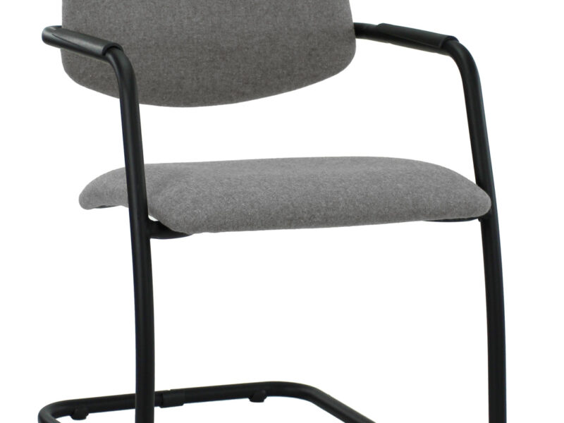 Workliving X5 Conference Chair, Sled Frame, Wool Felt Fenice 602 Mid Grey, Black Frame