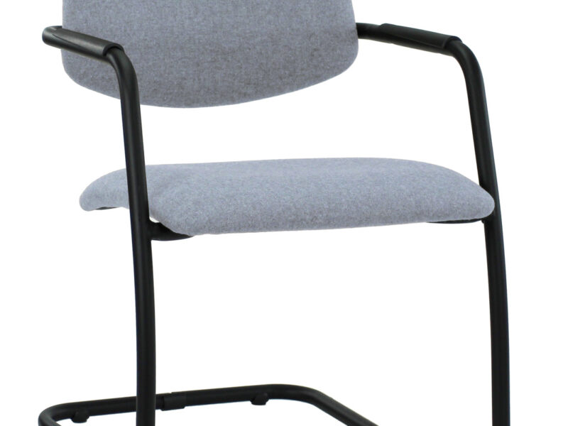 Workliving X5 Conference Chair, Sled Frame, Wool Felt Fenice 351 Soft Blue, Black Frame