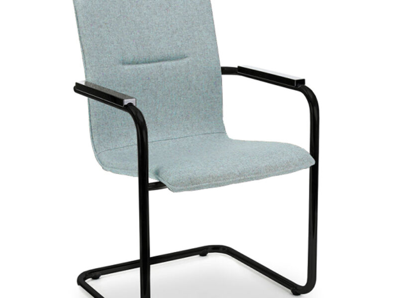 Workliving X6 Conference Chair, Sled Frame, Wool Felt Fenice 351 Soft Blue, Black Frame
