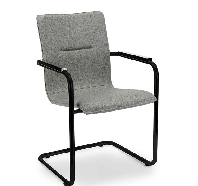 Workliving X6 Conference Chair, Sled Frame, Wool Felt Fenice 602 Mid Grey, Black Frame