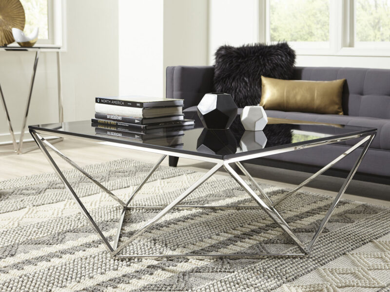 Aria Smoked Glass and Polished Stainless Steel Coffee Table