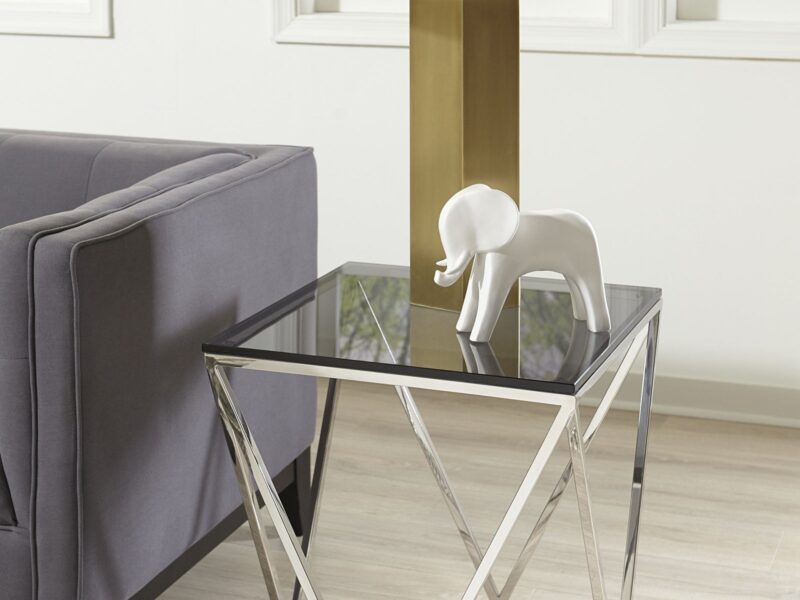 Aria Smoked Glass and Polished Stainless Steel End Table