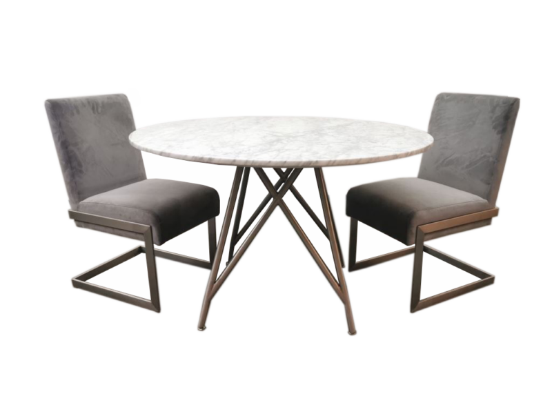 Coral Round Dining Table in Marble and Brushed Stainless Steel