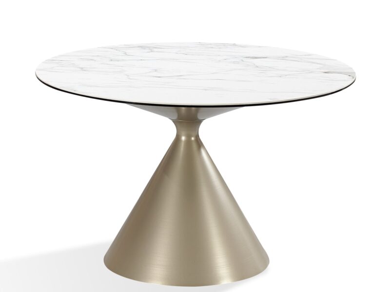 Winston Stone Top Metal Base Round Dining Table in Oat Milk and Champagne