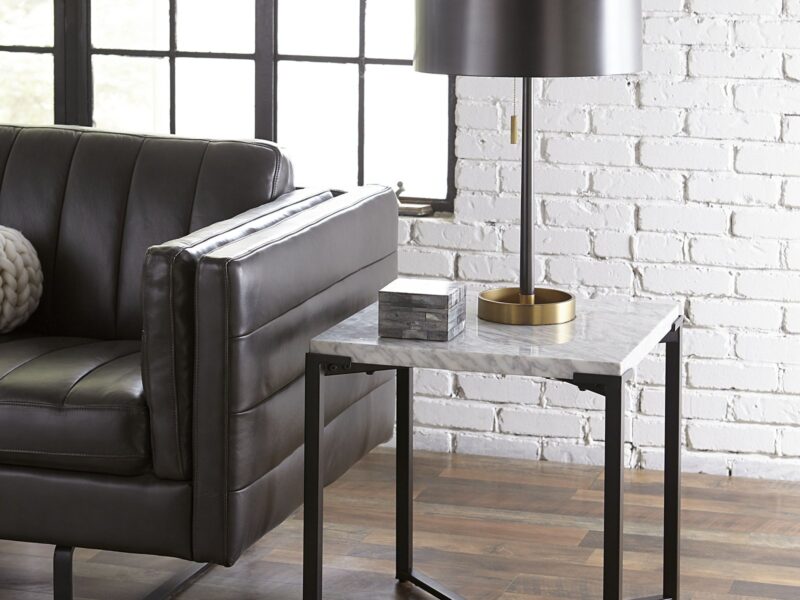 Saxon End Table in Carrara Marble and Matte Black