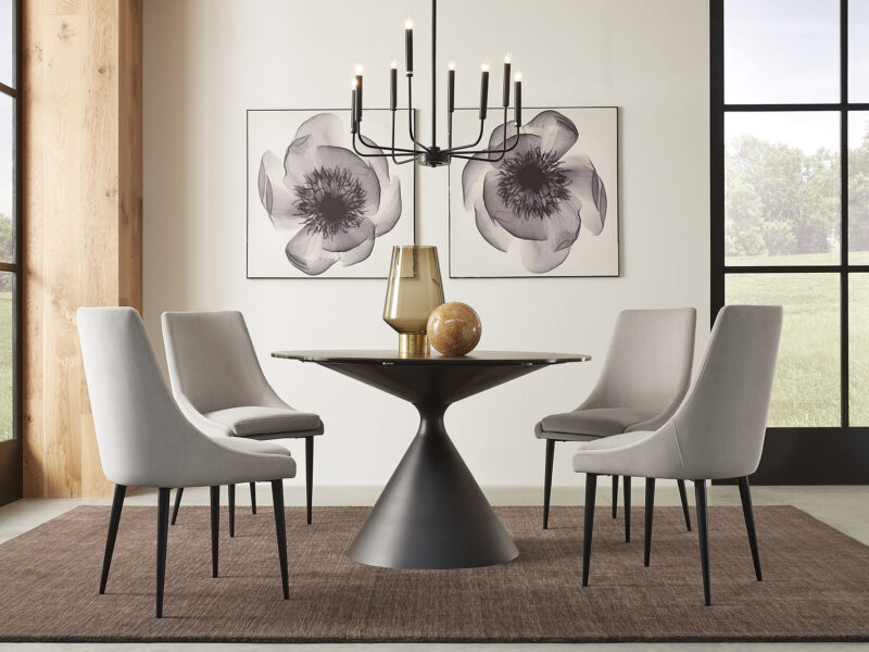 Winston Stone Top Metal Base Round Dining Table in Black
