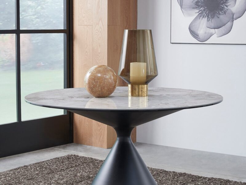 Winston Stone Top Metal Base Round Dining Table in Grigio