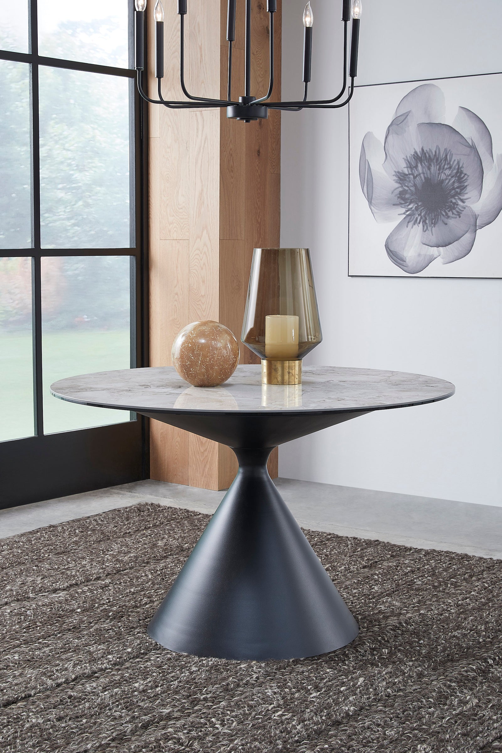 Winston Stone Top Metal Base Round Dining Table in Grigio