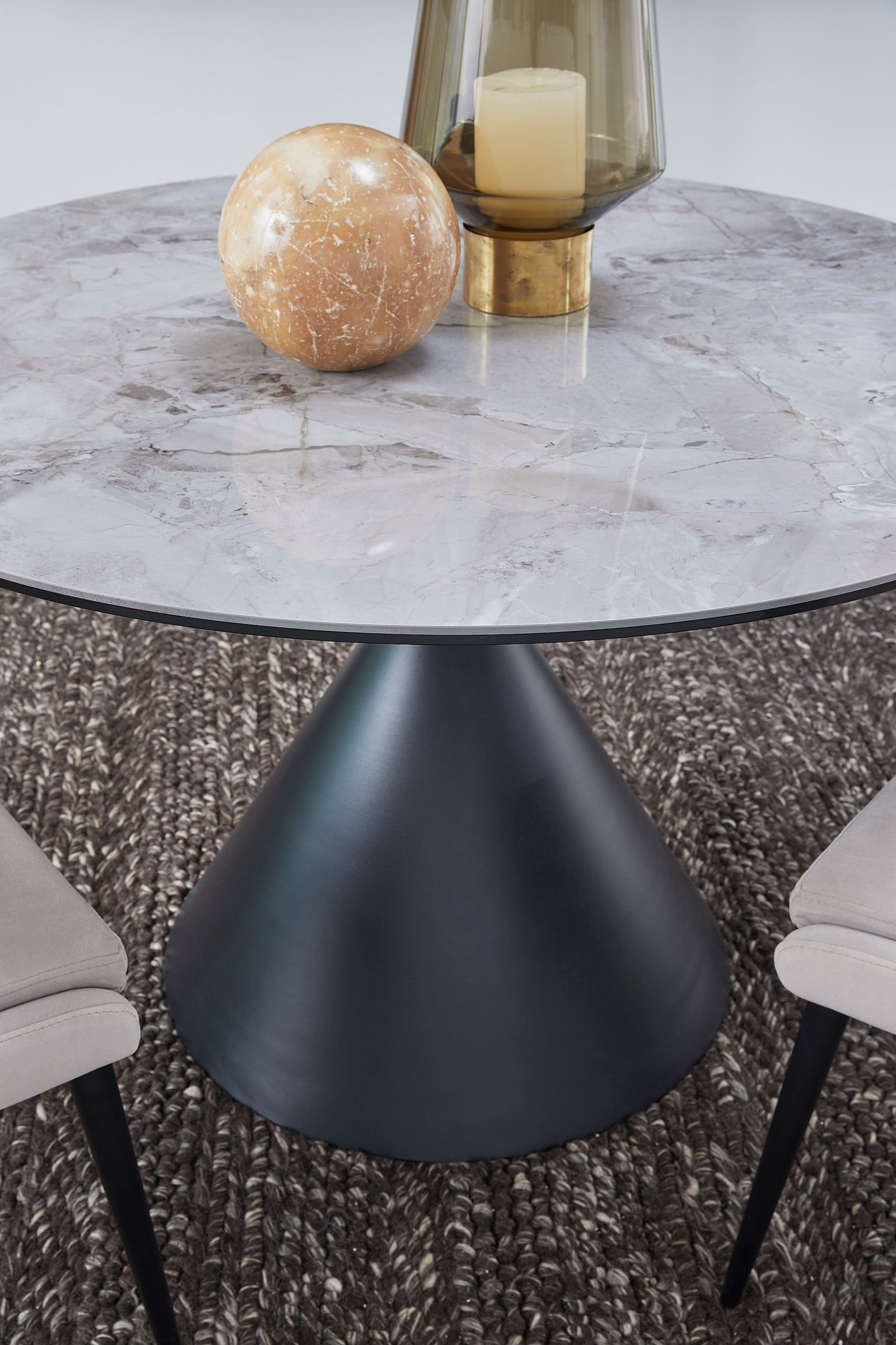 Winston Stone Top Metal Base Round Dining Table in Grigio — 2