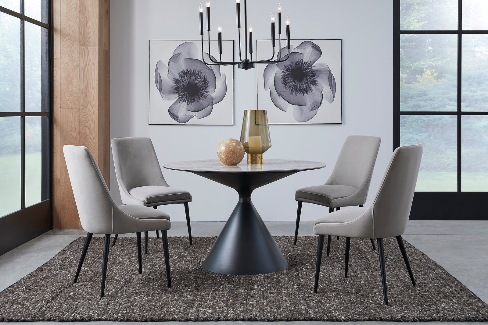 Winston Stone Top Metal Base Round Dining Table in Grigio — 5