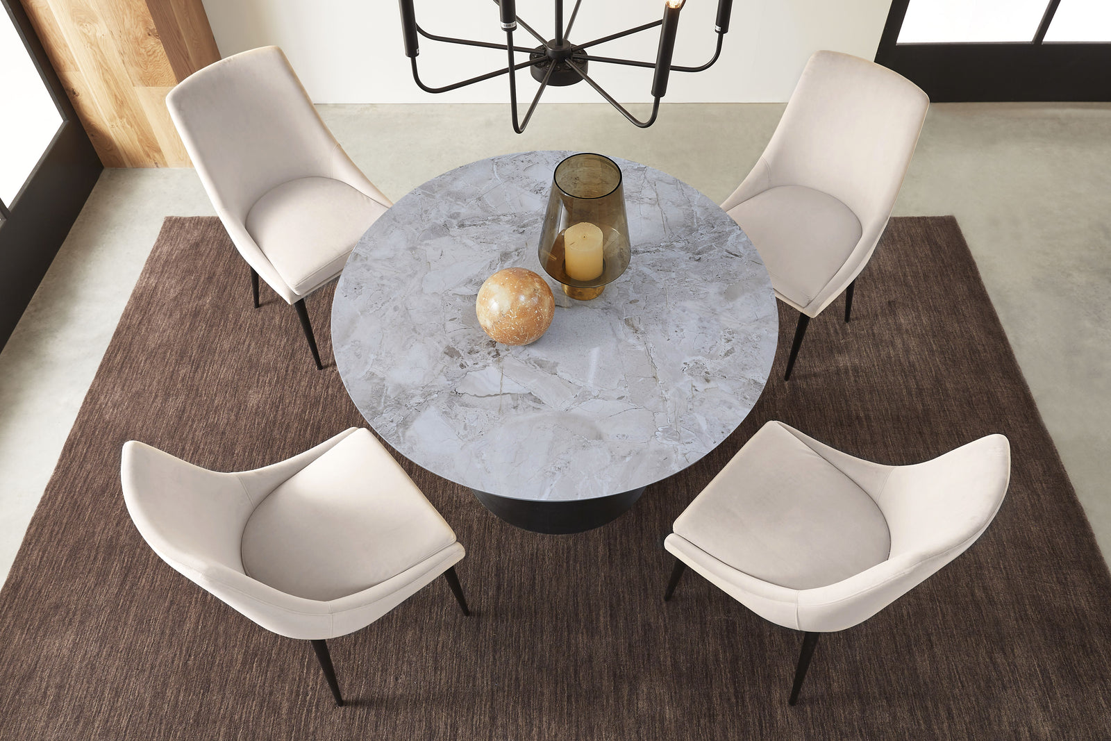 Winston Stone Top Metal Base Round Dining Table in Grigio — 6