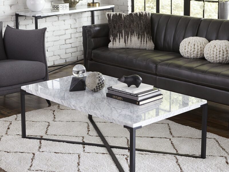 Saxon Coffee Table in Carrara Marble and Matte Black