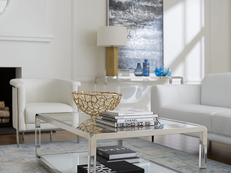 Jasper Rectangle Coffee Table in Acrylic, White Glass and Polished Stainless Steel