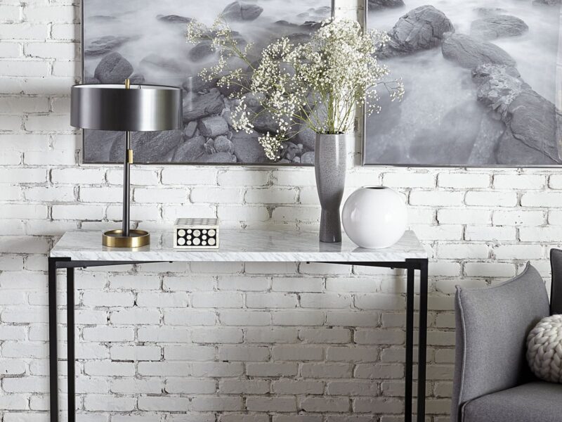 Saxon Console Table in Carrara Marble and Matte Black