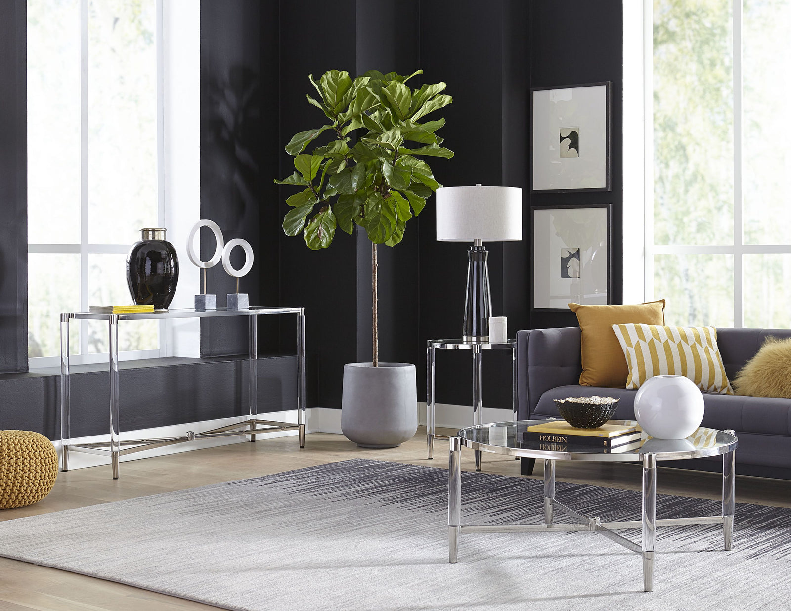 Marilyn Glass, Acrylic and Polished Stainless Steel Console Table — 4