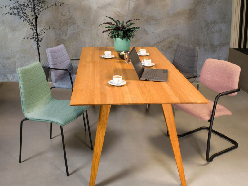 Workliving X5 Conference Chair, Sled Frame, Wool Felt Fenice 152 Soft Pink, Black Frame