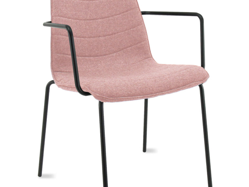 Workliving Verona Dining / Conference Chair with Armrests, Wool Felt Fenice 152 Soft Pink, Black Frame
