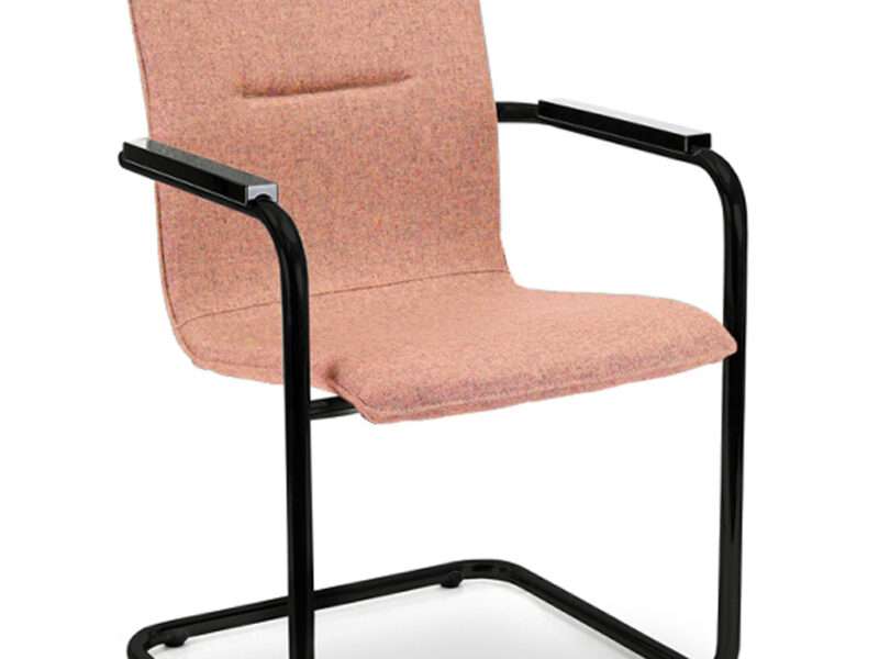 Workliving X6 Conference Chair, Sled Frame, Wool Felt Fenice 152 Soft Pink, Black Frame