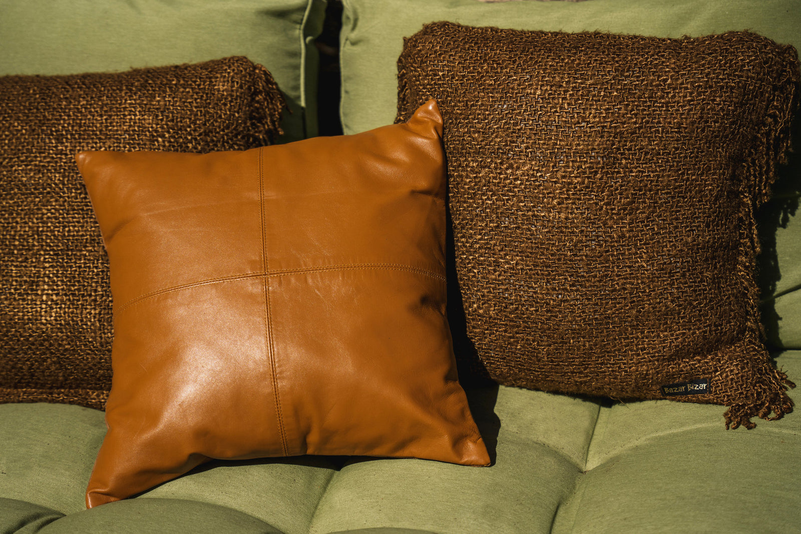 The Four Panel Leather Cushion Cover, Camel, 40x40 — 6