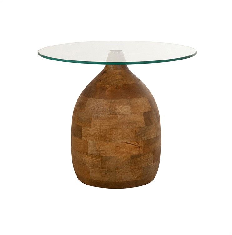 Stella Coffee Table Ø50, H43, Smooth Natural, Clear Glass