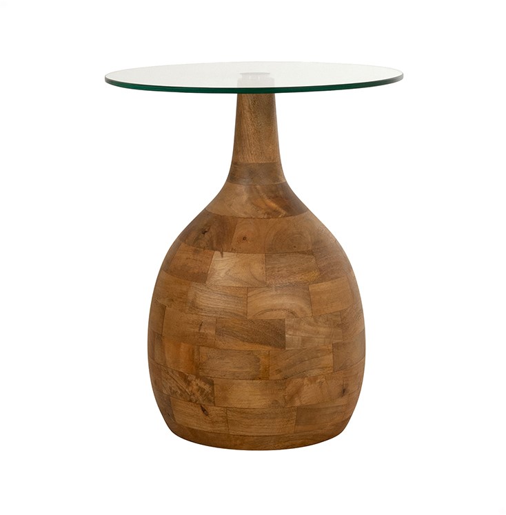 Stella Coffee Table Ø40, H50, Smooth Natural, Clear Glass