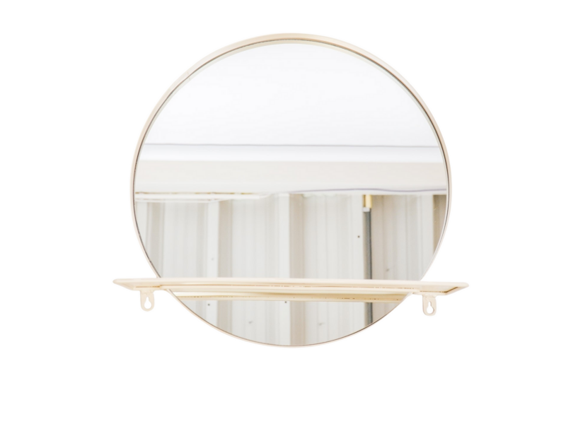 Mirror, Round, Metal, With Shelf, Sand, Ø40cm