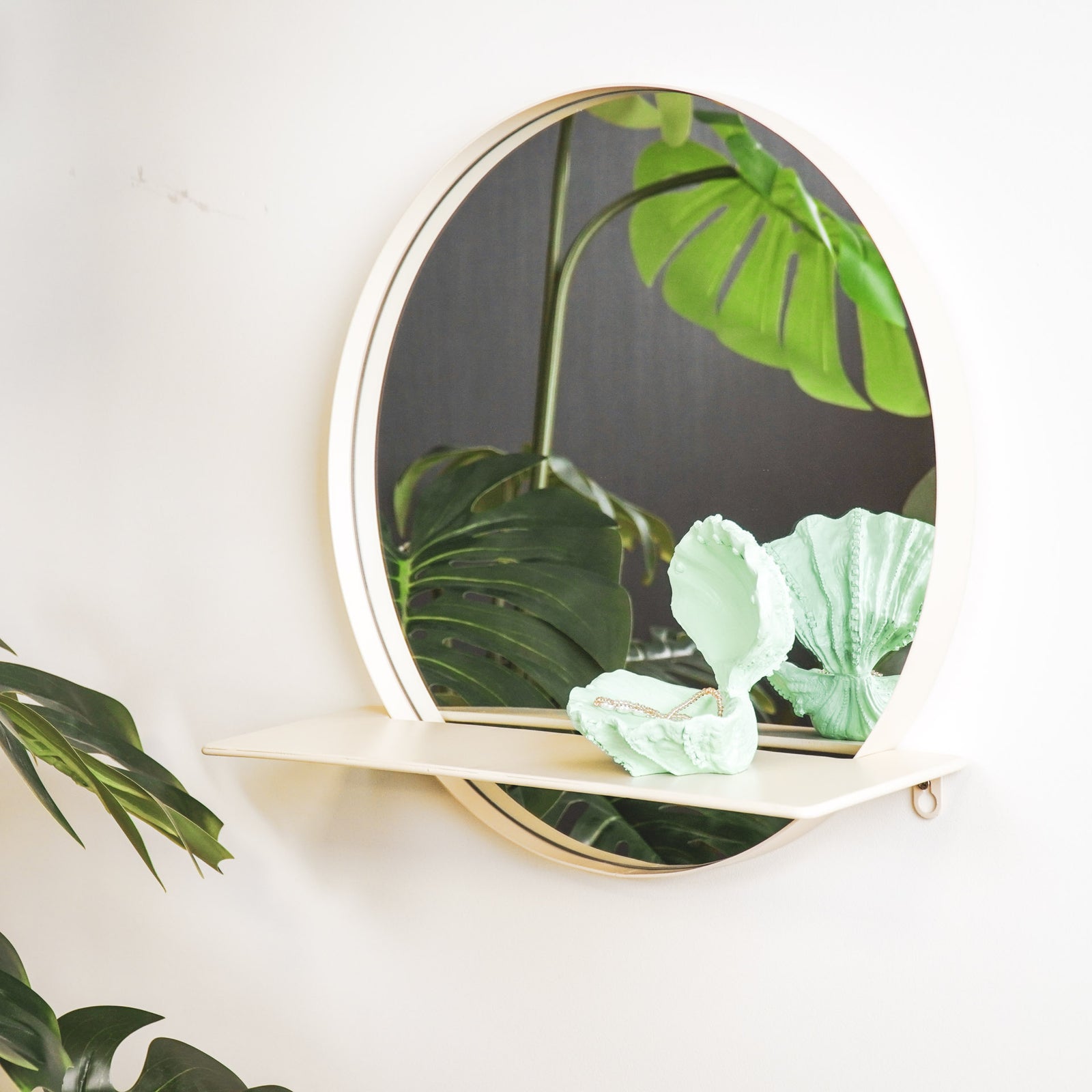 Mirror, Round, Metal, With Shelf, Sand, Ø40cm — 5